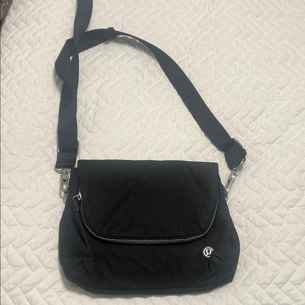 lululemon athletica Black Crossbody Bag with Silver Accents